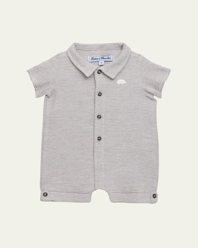 Boy's Layette Waffle-Knit Embellished Onesie, Size Newborn-4
